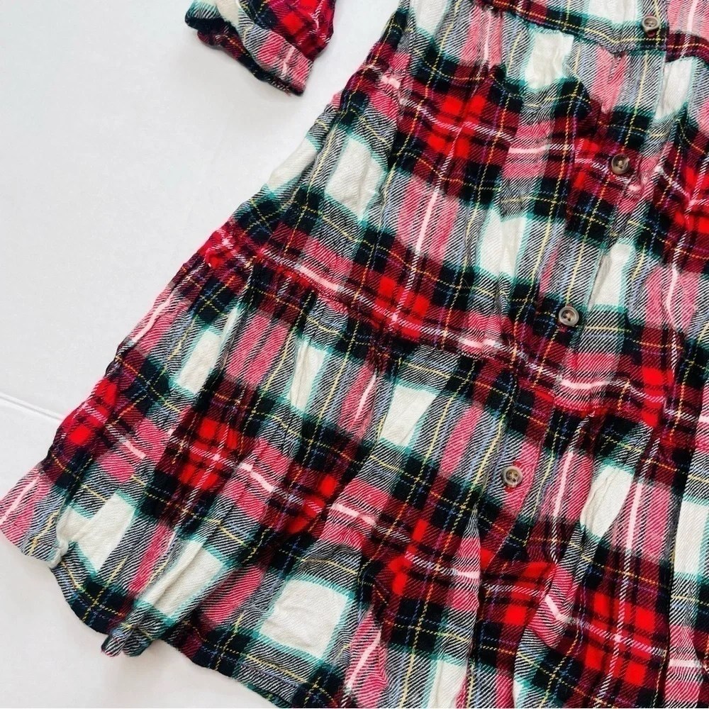 OLD Navy Plaid Button Down Flannel Tiered Dress in Red, Green & White